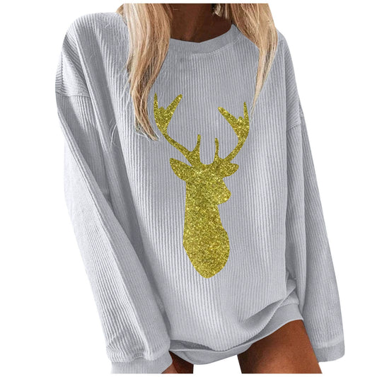 Christmas Sequined Deer Long Sleeve Sweater Long Sleeve Pullover Hoodie
