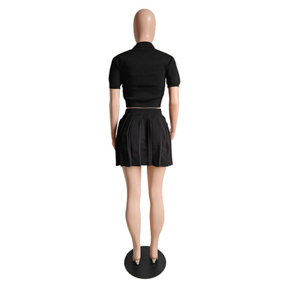 CM.YAYA Fashion Sport Women's Set Pleated Mini Skirt and Short Sleeve T-shirt Top 2024 Street Two 2 Piece Dress Sets Outfits