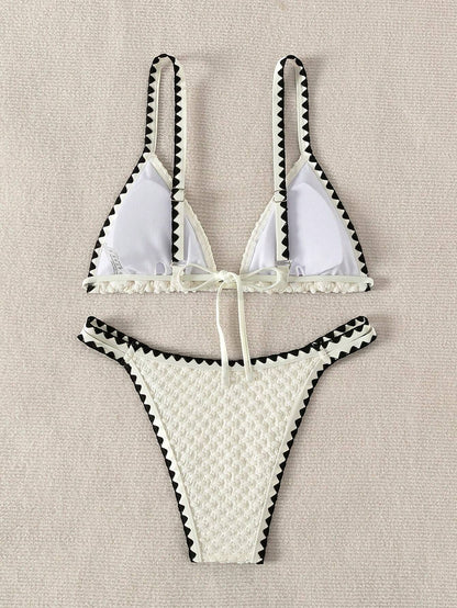 Swimwear White 2 Piece Strapless Swimsuit for Women Sexy Bandeau Backless Bikini Set Lace-up Patchwork Bathing Suit 2025 New