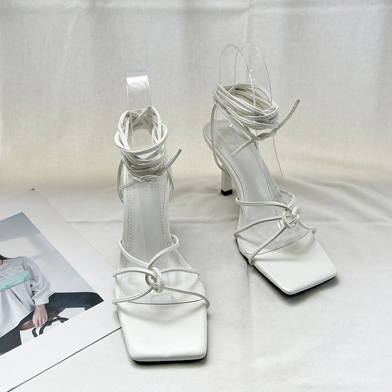 Cross Laced Square Toe Stilettos