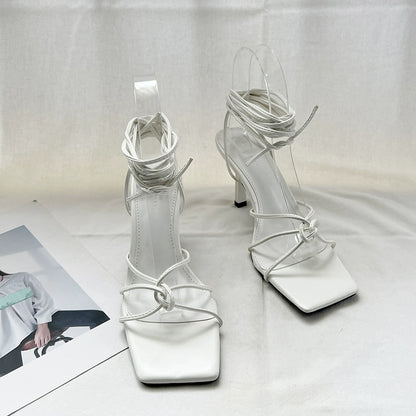 Cross Laced Square Toe Stilettos