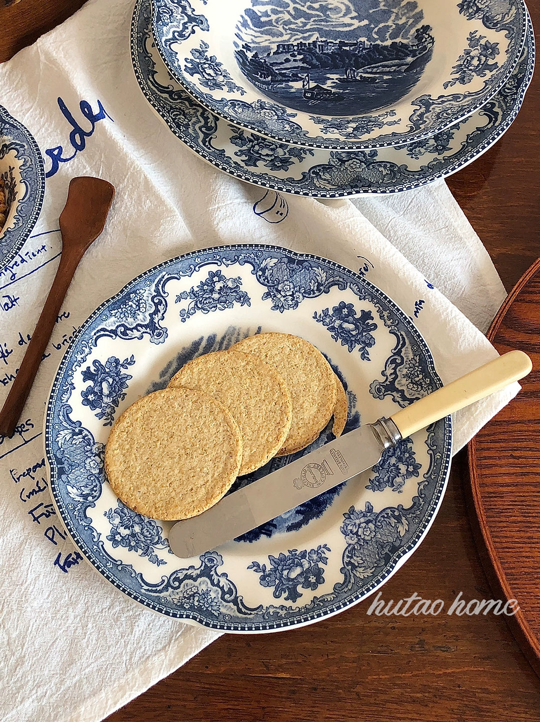 INS Style British Retro Blue Color Plate Breakfast Plate Dessert Plate Salad Bowl Italian Pasta Dish Soup Bowl Steak Plate