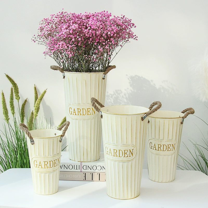 Retro Nostalgic White Flower Buckets for Home Decoration -  Flower Arranging Decor