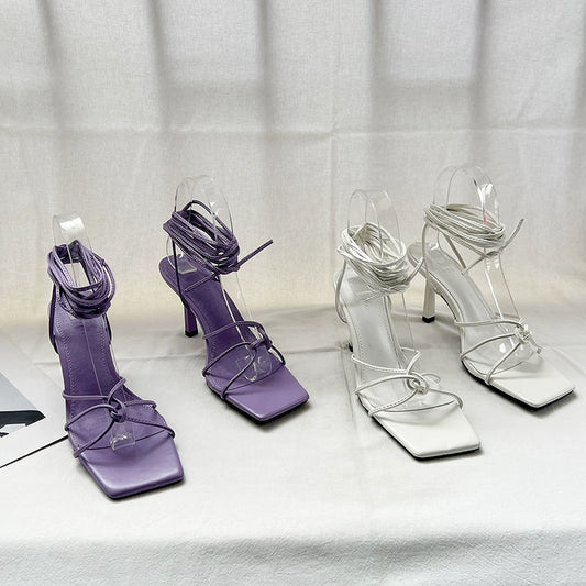 Cross Laced Square Toe Stilettos