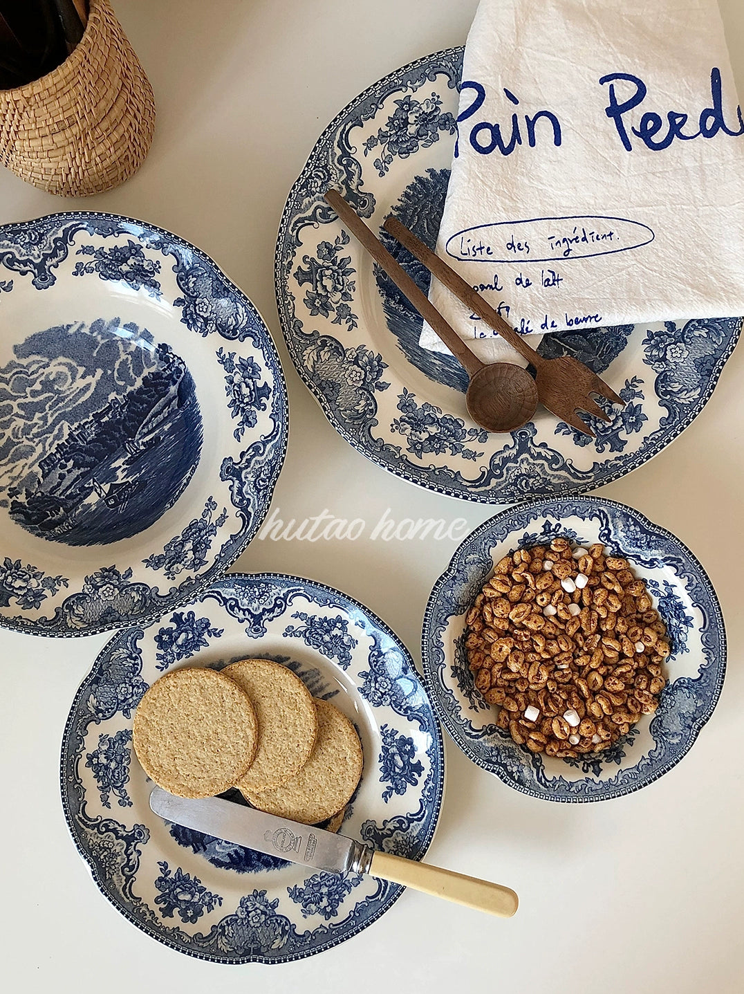 INS Style British Retro Blue Color Plate Breakfast Plate Dessert Plate Salad Bowl Italian Pasta Dish Soup Bowl Steak Plate