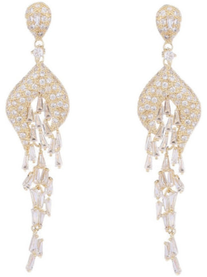 Sterling Silver Inlaid Zircon Long Banquet Earrings