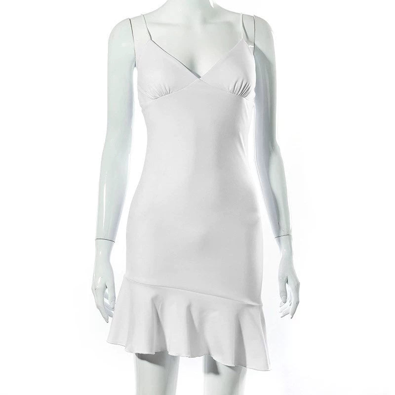 Women's Ruffled Club Dress Sling Backless Lotus Leaf Skirt