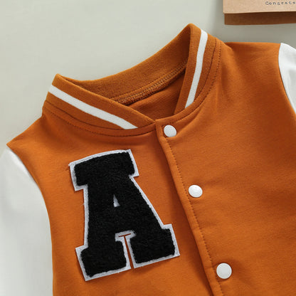 Kids Boy Girl Baseball Jackets Toddler Letter Pattern Contrast Color Long Sleeve Buttons Front Coat Autumn Winter Outerwear 1-5T