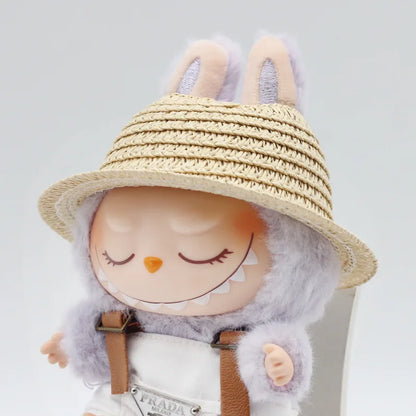 Labubu Hat Open Top Straw Hat Woven Hat Labubu Party Clothing Accessories Countryside Style Labubu Outfit for Sitting Party