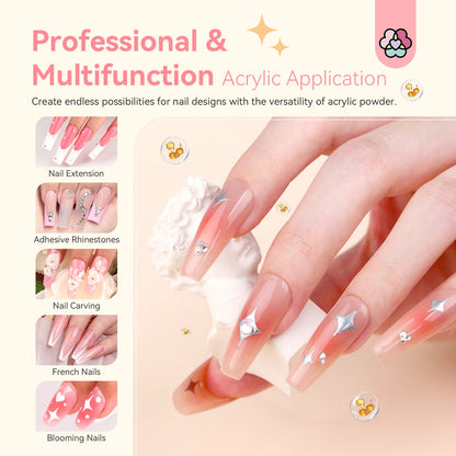Saviland Professional Acrylic Powder Set 10g x 10 Clear Nudes Pink Ultra Fine Keratin Formula Quick Dry for Salon Nail Art