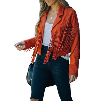 EtherealBe Fringe Suede Jacket with Tassels for Women