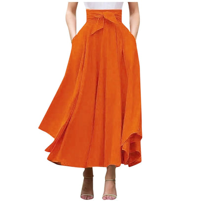 Elegant High Waist Skirt For Women Casual Bohemian Maxi Skirt With Pockets A Line Irregular Hem Long Maxi Skirts Outfits Summer