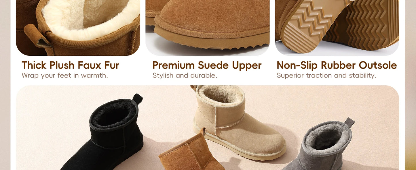 Evshine Winter Mini Snow Boots For Women Plush Lined Warm Suede Snow Boots Comfy Fuzzy Boots Fur Home Ankle Boots Lady Snow Boot