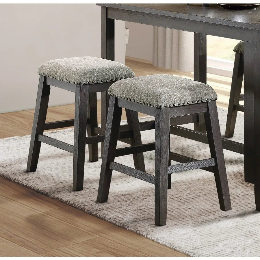 Gray Finish 5pc Counter Height Set Multifunctional Counter Height Table with 4 Stools Gray Chenille Upholstery Nail Trim Dining