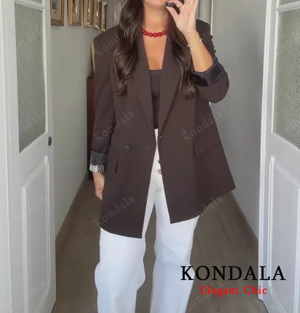 KONDALA Elegant Double Breasted Suit Women's Fall Commute Lapel Blazer Coat 2025 Spring Autumn Minimalist Office Lady Blazer
