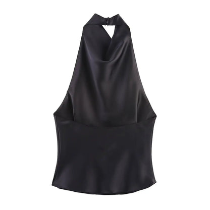 TFMLN Elegant Halter Top for Women Spring Summer Sexy  Backless High Street Waistcoat Female Fashion Solid Halter Neck Tops
