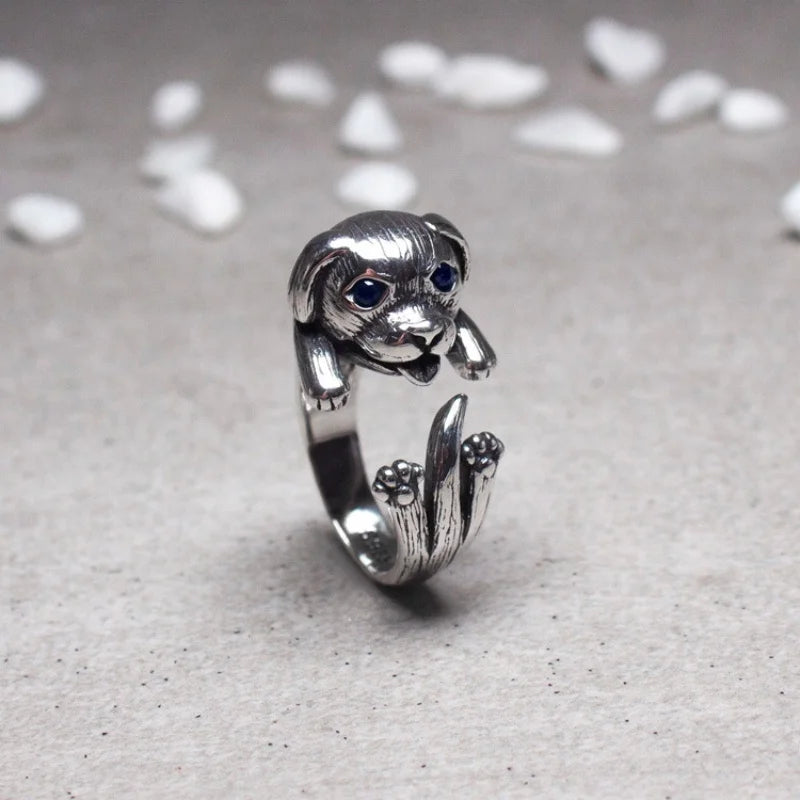 Buyee 925 Sterling Silver Dog Ring Finger for Woman Men Fashion Animal Rock Punk Big Fine Jewelry Circle with Box Gift