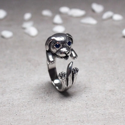 Buyee 925 Sterling Silver Dog Ring Finger for Woman Men Fashion Animal Rock Punk Big Fine Jewelry Circle with Box Gift