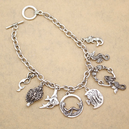 Women's Mythology Fairytale Bracelets Beads Charms Mermaid Seahorse Link Chain Crystal Bangle Armband Aesthetic Jewelry Vintage