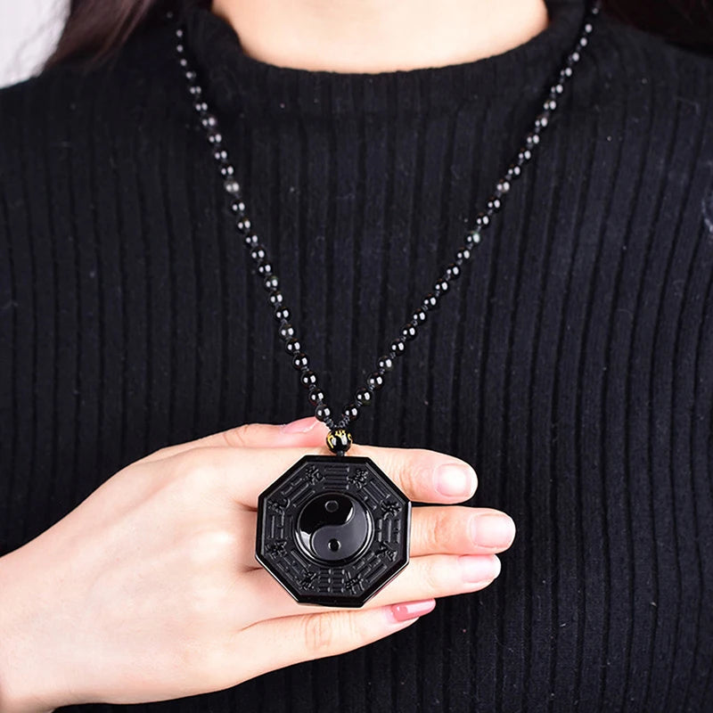 New Obsidian Yin Yang Necklace Pendant Chinese Taiji-Bagua Men's Jewelry Women's Jewelry High Quality Gossip Pendant For Unisex