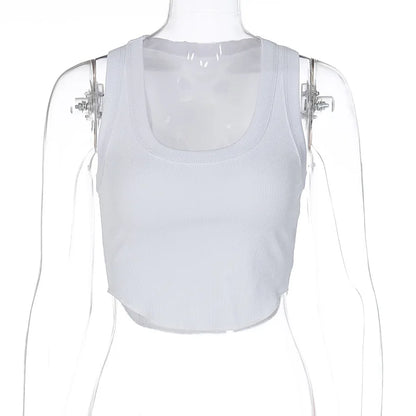 Ribbed Square Neck White Sexy Slim Y2K Crop Tank Top Summer Women Goth Clothes Streetwear Vacation Casual Wholesale