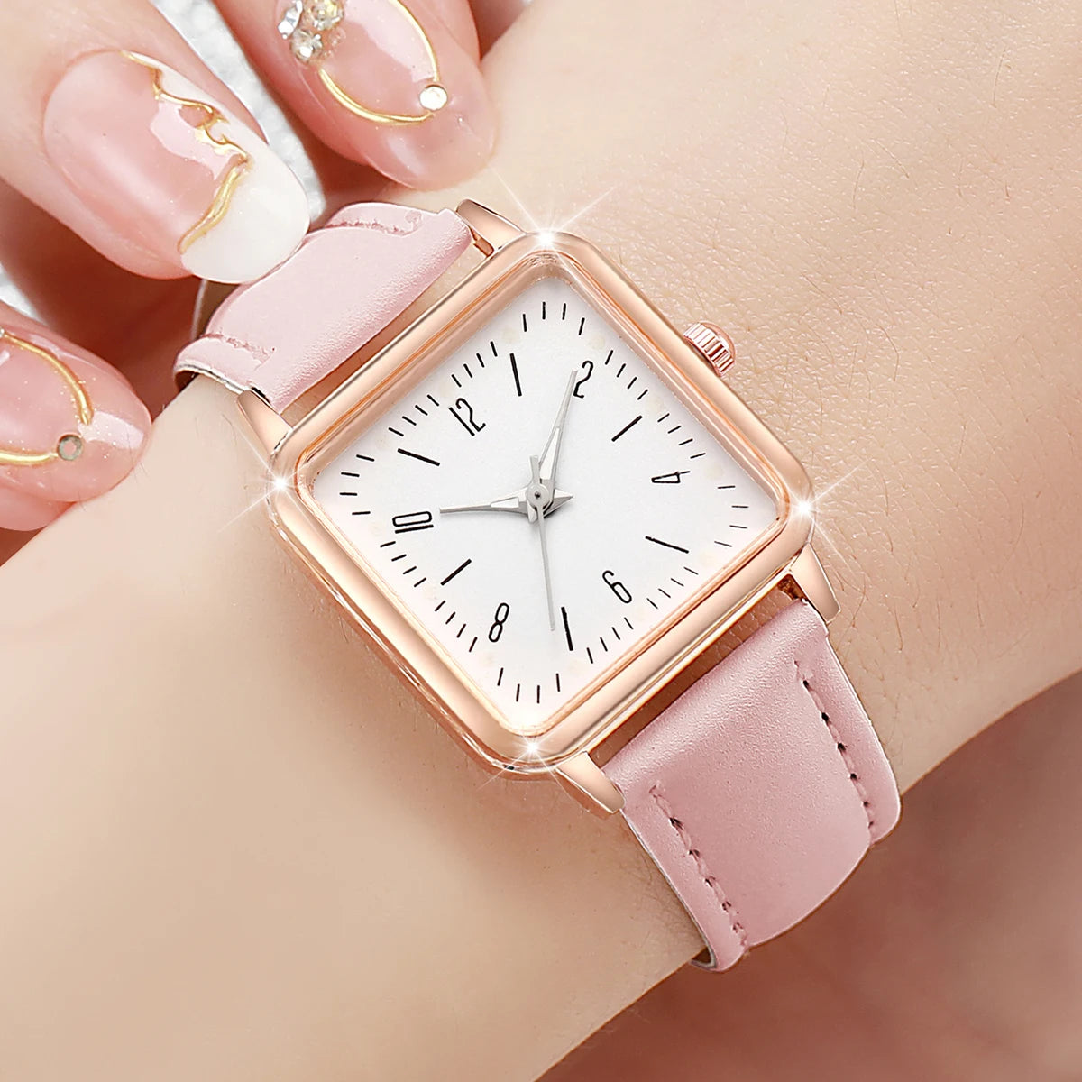 8PCS/Set Fashion Women's Watches Square Quartz Watch Casual Leather Band Wristwatches (Without Box）