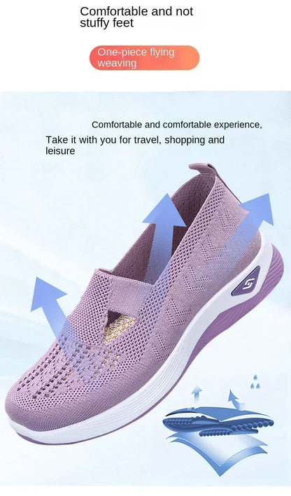 EtherealBe lightweight women's walking flats in purple with breathable one-piece design for comfort