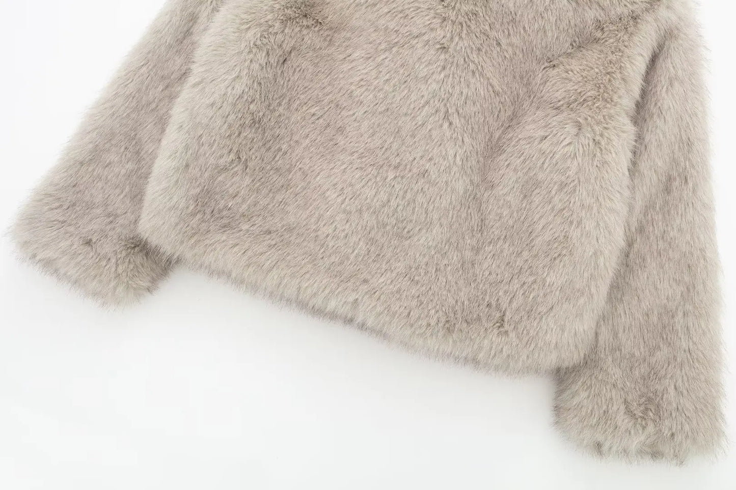 HH Winter Women Elegant Warm Plush Coat Turn-Down Collar Thick Cardigan Coat Female Pocket Long Sleeve Short Outerwear Mujer