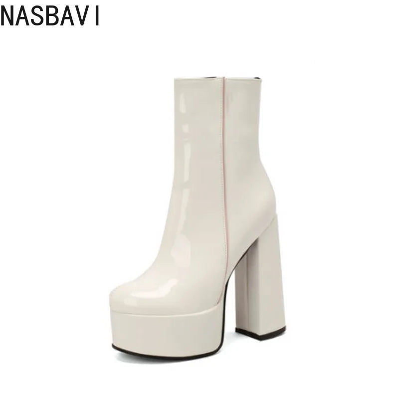Autumn Winter 2025 New Super High Heels Zipper White Ankle Boots for Women Round Head Casual Party Versatile Platform Shoes 43