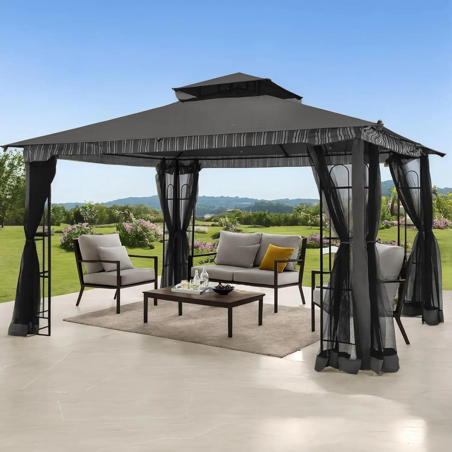 13x11 feet canopy gazebo with outdoor corner frame shelving, patio/deck/garden/yard/poolside