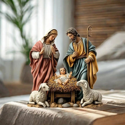 Christmas Nativity Scene Figurine Christmas Decoration Holy Family Miniatures Statue for Birthday Gift Car Indoor Decor Shelf