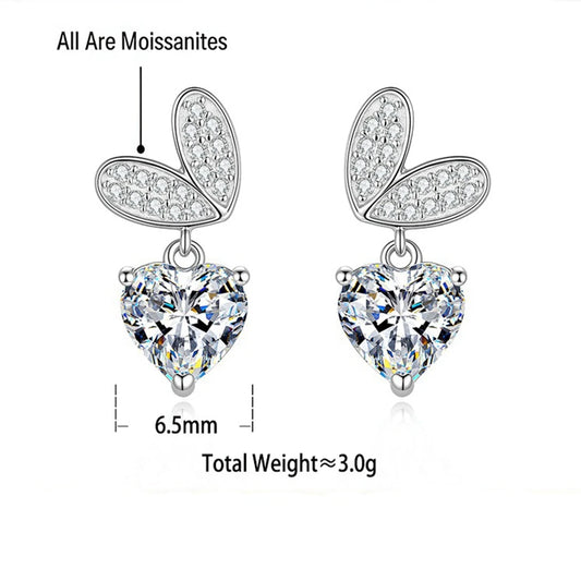 D Color 2ct Heart-Shaped Moissanite Earrings S925 Sterling Silver Ear Stud for Woman Party Anniversary High-End Jewelry Gift