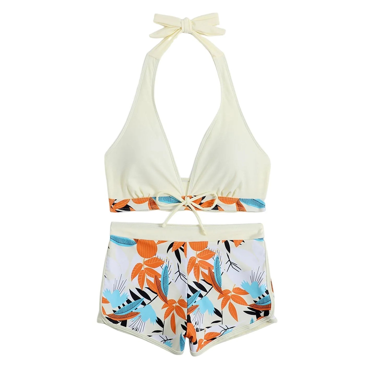 Women's Paneled Printed Swimsuit Ladies Fashion Sexy Split Boxer High Waist Swimsuit Two-Piece Set V-Neck Bathing Suits Female