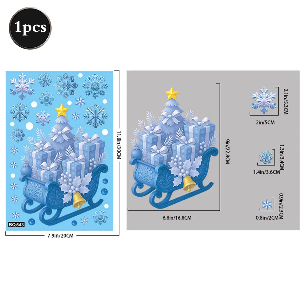 Christmas Window Static Clings Snowman Santa Claus Snowflake Reindeer Cute Xmas Decoration Decal Sticker Home Ornaments Supplies