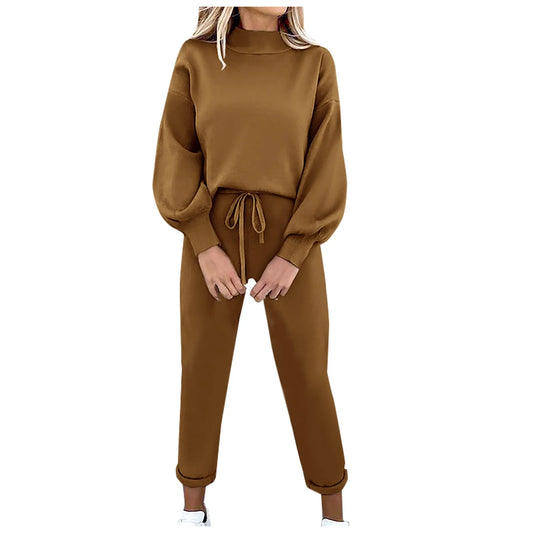 2 Piece Suit Sports for Women's Solid Color Fashion Casual Outfits Set Loungewear Long Sleeve Wide Leg Pants Streetwear