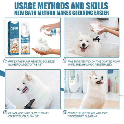 Pet Dry Shampoo Foam Waterless Cleansing For Puppies Odor Eliminator 60ml Dog Show Accessories High Quality Fast Shipping