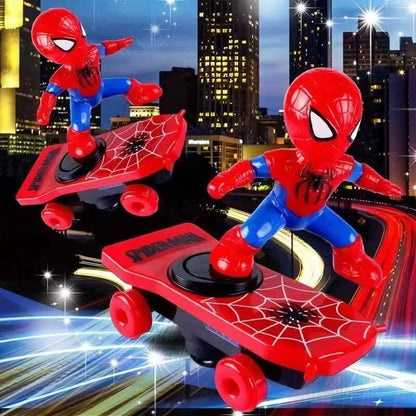 Kids Anime Spiderman Toy Flip Rotation Skateboard Car Ultraman Electric Music Stunt Scooters Birthday Toys