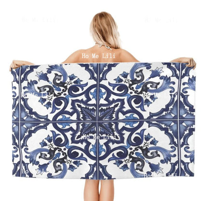 Oriental Style Abstract Luxury Blue And White Vine Pattern Of Islam Quick Drying Towel Fit For Fitness And Other Sports