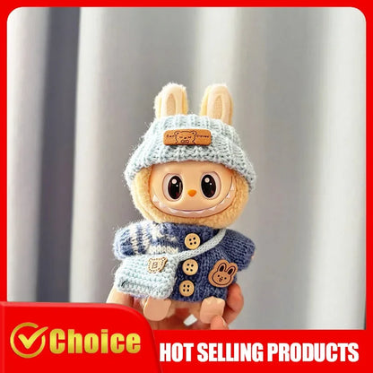 Labubu Sitting Party Dolls Cute Mini Plush Toy with Easter Bunny Sweater Outfit Labubu Series I II Collectible Doll Clothing