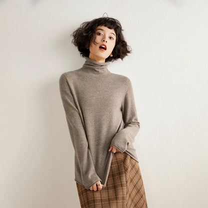 New Women's Cashmere Sweater 100% Pure Cashmere Knitted High Collar Hoodie Hot Selling Soft Solid Color Women's Top