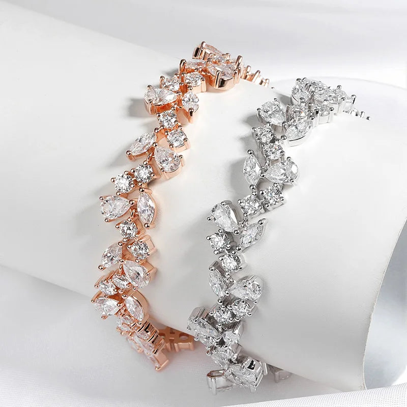 Smyoue 16.8-20.4CTTW Luxury Water Drop Moissanite Bracelet Wedding Female Jewelry Full Diamond Sterling Silver Bangle Plated 18K
