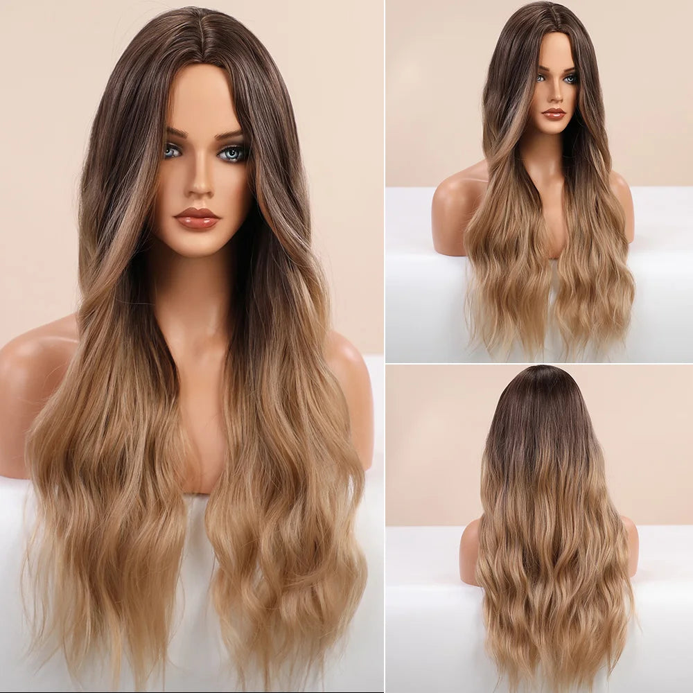 Element Medium Length Synthetic Straight Natural Brown Wigs with Side Bangs Heat Resistant Party Wigs for White/Black Women
