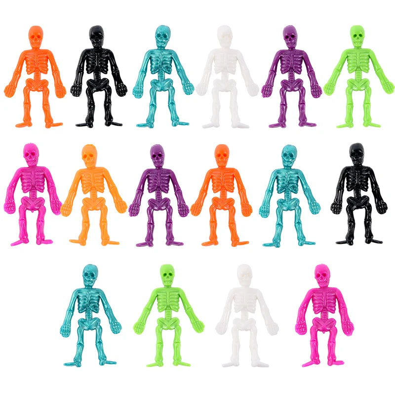 16Pcs Halloween Stretchable Skeleton Man Kids Party Favors TPR Soft Rubber Zombie Horror Doll Stress Relief Toy Halloween Gifts