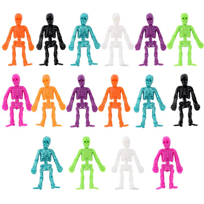 16Pcs Halloween Stretchable Skeleton Man Kids Party Favors TPR Soft Rubber Zombie Horror Doll Stress Relief Toy Halloween Gifts