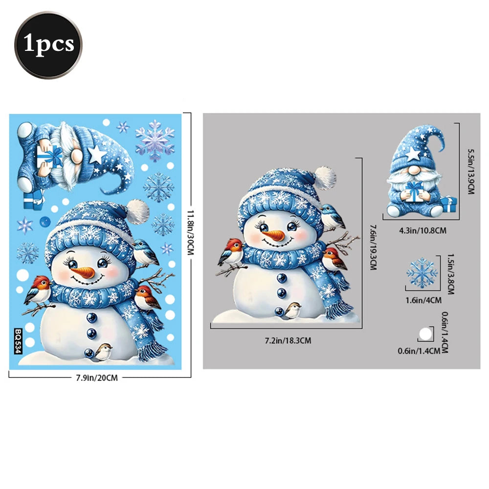 Christmas Window Static Clings Snowman Santa Claus Snowflake Reindeer Cute Xmas Decoration Decal Sticker Home Ornaments Supplies