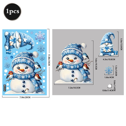 Christmas Window Static Clings Snowman Santa Claus Snowflake Reindeer Cute Xmas Decoration Decal Sticker Home Ornaments Supplies