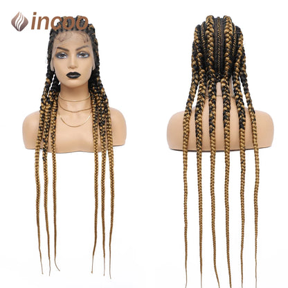 36 Inches Cornrows Braided Wigs Synthetic Full Lace Wig For Black Women Jumbo Braided Wigs Lace Frontal Faux Locs Box Braids Wig
