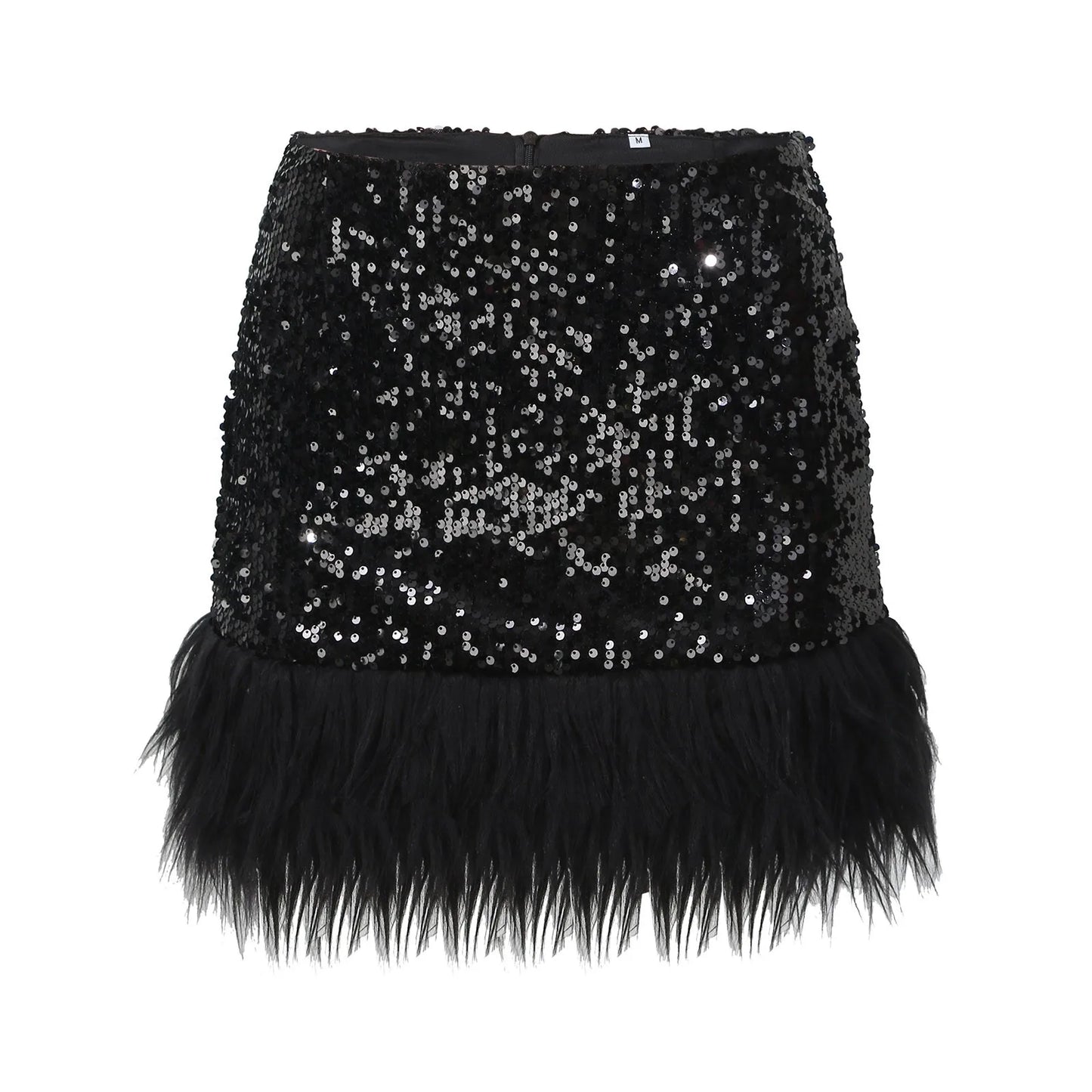 Mini Skirt For Hot Girl Women'S High Waist Sequin Feather Patchwork Wrap Hip Bodycon Mini Skirt Party Club Skirts With Zipper