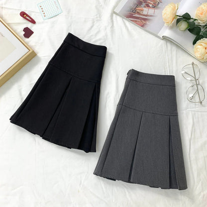 ZOKI  Vintage Gray Pleated Skirt Women Kawaii High Waist Mini Skirts Korean Fashion School Uniform Harajuku Streetwear Spring