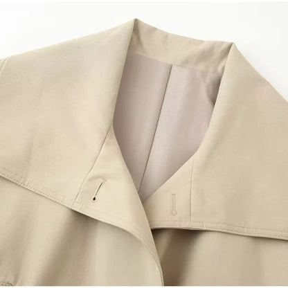 Belted Waist Cropped Trench Double Breasted Stand Collar 2025 Autumn Chic Elegant Women Coat Casual Vintage Office Lady Jacket